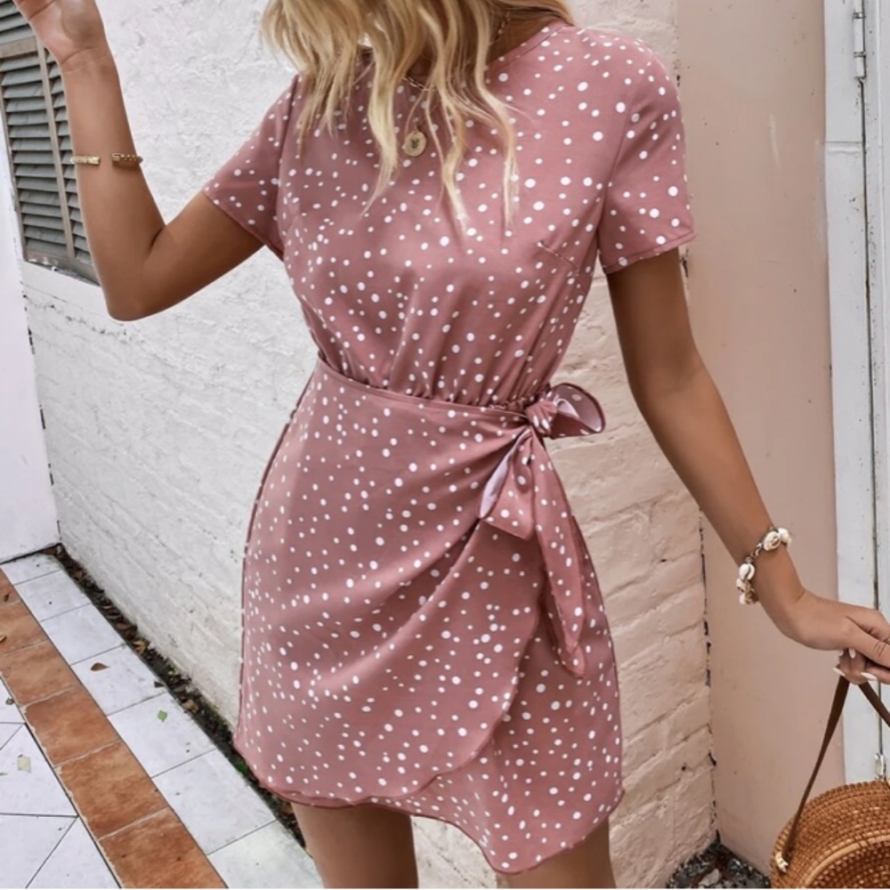 Polka Dot Print Wrap Hem Dress